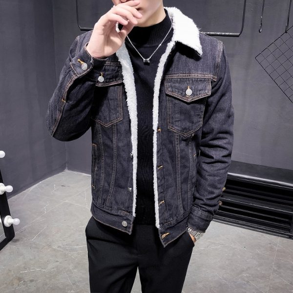 Men's Thick Fleece Vintage Denim Jacket - Image 5
