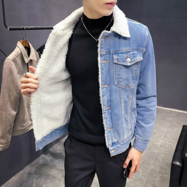 Men's Thick Fleece Vintage Denim Jacket