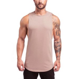 Men's Sleek Muscle-Fit Workout Tank Top - Neutral Tone Sleeveless Gym & Casual Wear