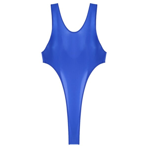Sleek Sapphire Electric Blue High-Cut One-Piece Swimsuit for Women: Athletic Swim and Dance Wear for Bold Fashion Trendsetters