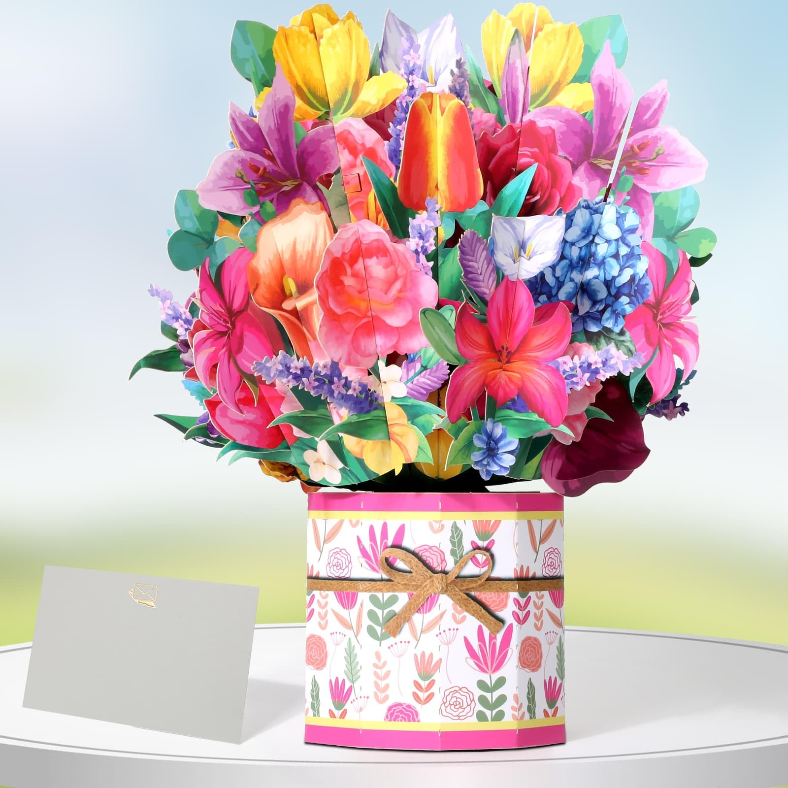 Colorful Floral Bouquet Gift Box with Card