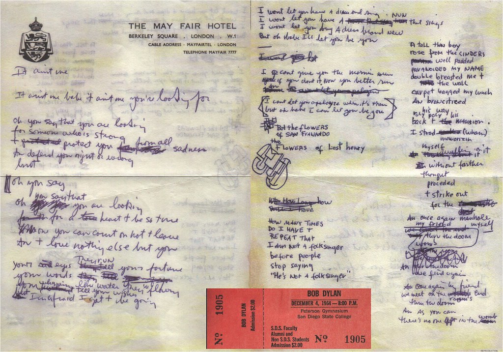 It ain't me babe - bob dylan - lyrics & ticket