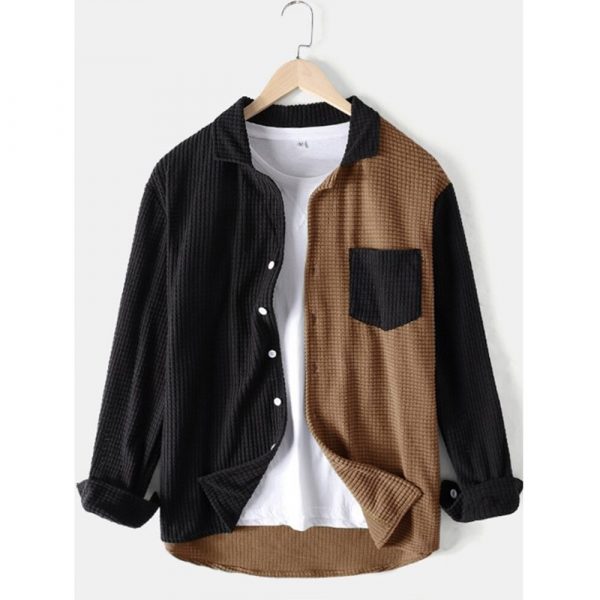Patchwork Shirts Vintage Slim Fit Corduroy Shirt Male Casual Loose Shirt Cloth - Image 3