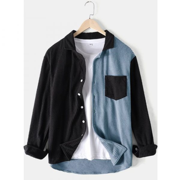 Patchwork Shirts Vintage Slim Fit Corduroy Shirt Male Casual Loose Shirt Cloth - Image 5