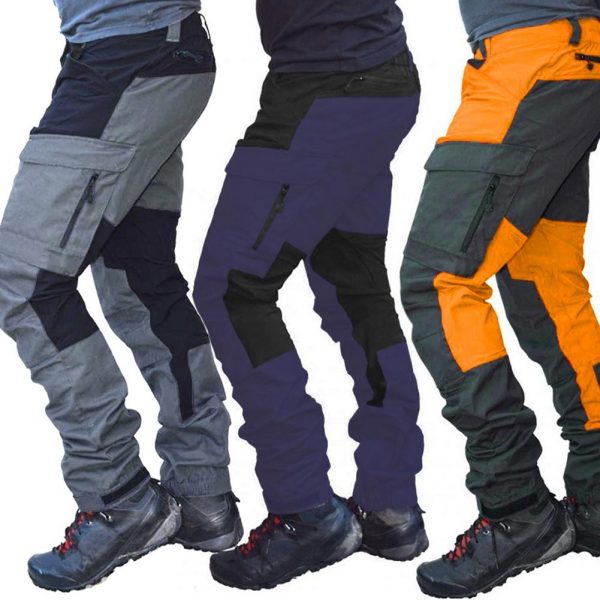 Casual Pants Men Side Pockets Pants Men Fashion Color Block Multi Pockets Sports Long Cargo Pants Work Trousers pant